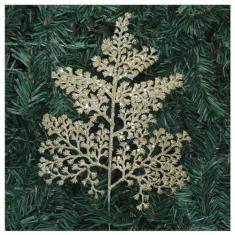 Imagem de Kit 10 Enfeite Folhagem Natal Galho Dourado Glitter 34cm