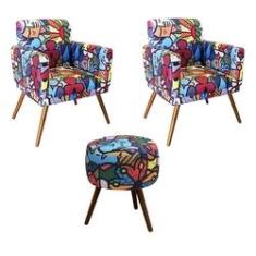 Imagem de Kit 02 Poltrona Decorativa Nina + Puff Suede Romero Brito