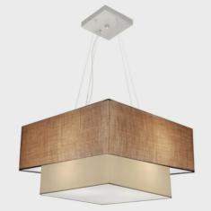 Imagem de Lustre Pendente Duplo Quadrado Vivare Md-4066 Cúpula em Tecido 50x35cm Palha - Bege - Bivolt