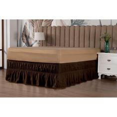 Imagem de Saia Box Babado Cama Casal Queen e King Ajustável com 2 Elásticos Lisa Marrom