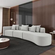 Imagem de Sofá Curvo Decorativo Kimiko 427Cm 5 Lugares Sala de Estar com Chaise Veludo Cinza G52 - Gran Belo