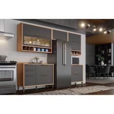 Imagem de Kit De Cozinha Modulada 5 Peças Syrah (3 Armários + 2 Balcões) C5P09 Castanho/Chumbo - Ronipa