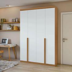 Imagem de Guarda Roupa Solteiro Ambiente Alonzo 4 Portas Amêndoa Clean Branco - Lopas
