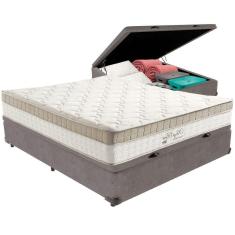 Imagem de Cama Box Baú Cinza E Colchão King Best Bege Molas Ensacadas Casal Anjos