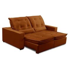 Imagem de Sofa Retratil Reclinavel 2 Lugares 2,80m Atlantis Veludo Laranja Lansofbr