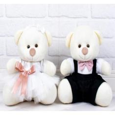 Imagem de CASAL URSOS TEDDE 22cm - PAJEM PRETO DAMINHA BRANCA PELUCIA PALHA - CK