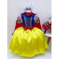 Imagem de Vestido Fantasia Infantil Branca de Neve Amarelo Capa Tiara - fantasia