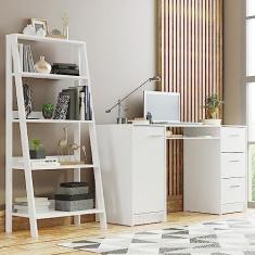 Imagem de Escrivaninha Madesa Alaska + Estante Escada - Branco