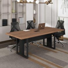 Imagem de Mesa Reunião Retangular com 1 Caixa de Tomadas Pé Quadro Marrom/Preto