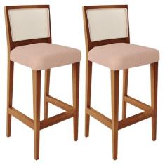 Imagem de Kit 02 Banquetas Alta Para Cozinha Encosto em Tela Branco Zion L02 Linho Rosê - Lyam Decor