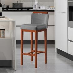 Imagem de Banqueta Média para Bancada Gourmet 38x92 Cm Líbia Madeira Maciça Suede Cinza CCS