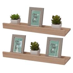 Imagem de Kit 2 Prateleiras Porta Quadros 70 x 15cm Carvalho Suporte Invisível