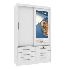 Imagem de Guarda Roupa 2 Portas 6 Gavetas Chicago Com Espelho branco