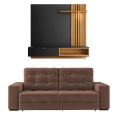 Imagem de Sofá 4 Lugares Linoforte Bonno Retrátil e Reclinável 230 cm de Largura + Painel Home Suspenso Colibri Tocantins 160 cm de Largura, para TV até 60”