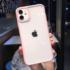 Imagem de Capa de telefone à prova de choque com borda de cor doce para iPhone 11 Pro Max 12 13 Mini XR X XS Max 7 8 Plus SE 2020 Capa traseira transparente, rosa, para iphone X