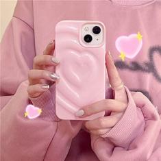 Imagem de Capa de telefone com padrão de coração de amor 3D de luxo para iPhone 14 13 12 Pro Max 11 14 Pro Max Candy Color Enrugada Capa traseira macia, rosa, para iphone 12 Pro