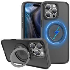 Imagem de ZHK Anel rotativo de 360° para telefone 16 Pro Max capa magnética, [à prova de queda de grau militar] [painel traseiro fosco translúcido] capa de telefone fina antiderrapante fosca para telefone 16