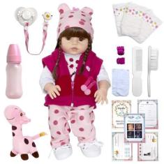 Imagem de Boneca Estilo Reborn Menina Girafa Silicone Com Vários Itens - Cegonha
