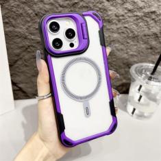 Imagem de Suporte de câmera capa transparente acrílica magnética para iPhone 15 13 Pro Max 14 Plus capa de telefone transparente em cor contrastante, roxo escuro, para iPhone 15 ProMax