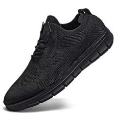 Imagem de Tênis Oxford masculino de negócios, moderno, de malha, casual, para caminhada, confortável, leve, sola macia, Todo preto, 41