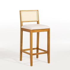 Imagem de Banqueta Ibiza Baixa Encosto Telinha Madeira Maciça Pinhão Linho Palha