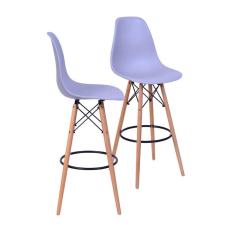 Imagem de Kit 02 Banquetas Boxbit Dkr Eames Polipropileno Cinza Base Madeira