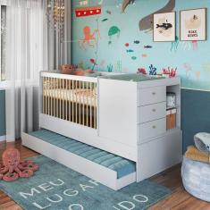 Imagem de Berço Bebê Multifuncional 3 Gavetas com Cama Auxiliar Branco - Completa Móveis