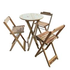 Imagem de CONJUNTO DE MESA BISTRÔ DOBRÁVEL EM MADEIRA PADRÃO COM 3 BANQUETAS ALTAS - CRUA