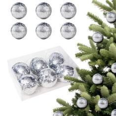 Imagem de WESAIL Conjunto de 6 enfeites de bolas de discoteca de Natal de 7,6 cm, enfeites de árvore de Natal, palitos para pendurar, presentes clássicos e tradicionais para decorações DIY