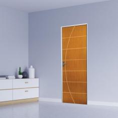 Imagem de KIt Porta de Madeira Decorada 215x65cm com Batente de Aço 06cm Neblina MGM Mogno