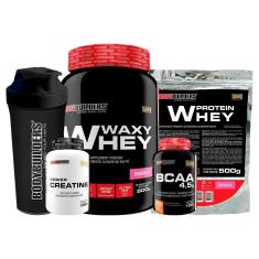 Imagem de KIT  Whey Protein Waxy Whey 900g + Whey Protein 500g + BCAA 100g +  Creatina 100g  + Shaker - BB-Unissex