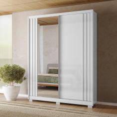 Imagem de Guarda Roupa Roupeiro 02 Portas 03 Gavetas c/Espelho Colorado Branco Ripado Moval