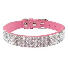 Imagem de Coleira de cachorro com strass, linda e deslumbrante couro de camurça macia ajustável para cães de estimação e gatos com diamante de cristal para filhotes pequenos e médios grandes (L: 38 - 46 cm,