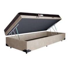 Imagem de Cama Box Baú Solteiro Conforto Suede Bege + Colchão Solteiro Conforto Espuma D33 Com eps 20x88x188