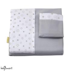 Imagem de Jogo de lençol de berço 3 peças com vira 100% algodão Estrelinha cinza