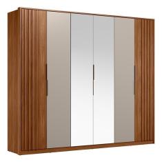 Imagem de Guarda Roupa Casal Atrice Ripado 6 Portas com 2 Espelhos - Demartêz Nogueira Touch/Nude Prime tx