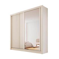 Imagem de Guarda Roupa Solteiro Ripado com Espelho - Lugano-Off White - Made Mar
