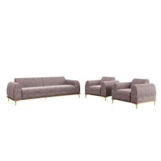 Imagem de Conjunto Sofá 3 Lugares e 2 Poltronas Base de Madeira Euro 280 cm Velu