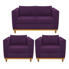 Imagem de Kit Sofá 2 Lugares E 2 Poltronas Europa Suede Roxo Amarena Móveis