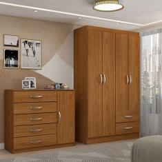 Imagem de Guarda-Roupa Solteiro Natalie 4 Portas 2 Gavetas com Cômoda 1 Porta 5 Gavetas Cinamomo - Panorama Móveis