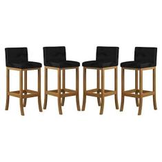 Imagem de Kit 4 Banquetas Alta com Encosto Suede Preto para Balcão Cozinha