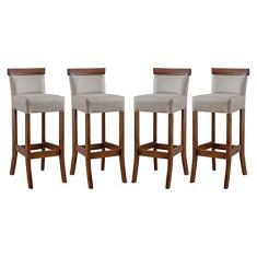 Imagem de Kit 4 Banquetas Alta com Encosto Estofada 36x100 Cm Diamantina Madeira Maciça Linho Bege M58 - RMI