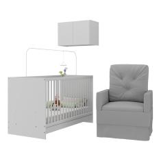 Imagem de Berço 3 Em 1 Com Colchão Poltrona e Armário Aéreo 2 Portas Mp4156 Branco-cinza