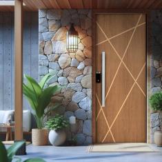 Imagem de Kit Porta De Madeira Frisada 215x109cm Batente 14cm Fechadura