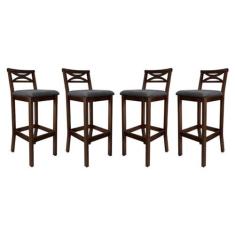 Imagem de Kit 4 Banquetas Media Estofada para Bancada Madri Madeira Capuccino Suede Cinza CCS