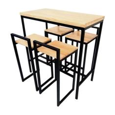 Imagem de Conjunto Mesa Bistrô Industrial 1m Pinus Com 4 Banquetas Industrial Taburete 