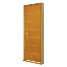 Imagem de KIt Porta de Madeira Decorada 215x85cm com Batente de Aço 06cm Neblina MGM Mogno