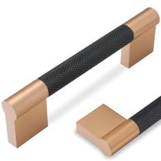 Imagem de POVEFONK Pacote com 10 puxadores de armário de cozinha pretos e champanhe cobre 3-3/4 polegadas (96 mm) Puxadores de armário de cozinha Puxadores de gaveta pretos Puxadores de gaveta Puxadores de