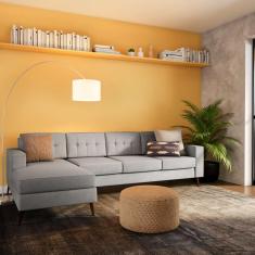 Imagem de Sofá 4 Lugares Alive Com Chaise Esquerdo Pé Palito Linho Cotton Cinza