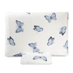 Imagem de Jogo De Lençol Solteiro Essencialle 150 Fios 2 Peças Borboletas Azuis